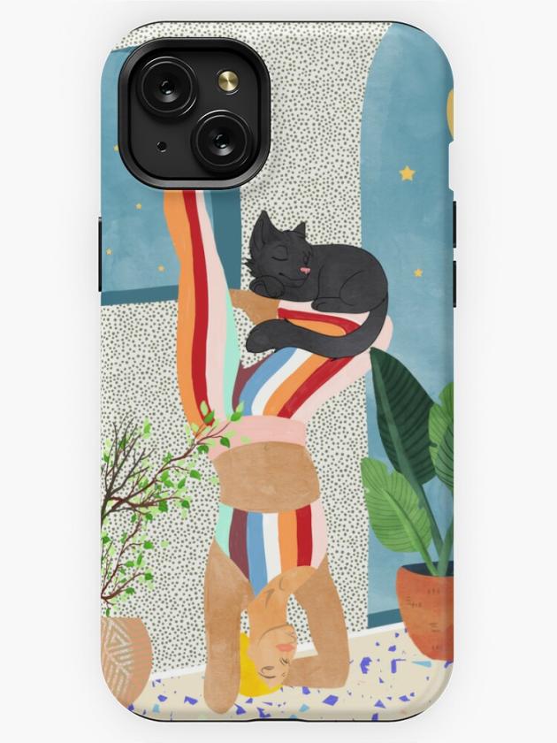 Iphone 15 Plus | Headstand, Cat Yoga, Active Woman Workout, Eclectic Colorful Pets Terrazzo Iphone Case Iphone 15 Plus Iphone 15 Plus