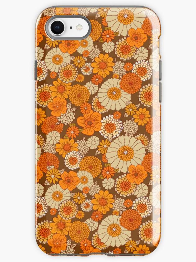 Iphone 8 | 70S Retro Daisies, Vintage Flower Power, Orange And Brown, Boho,  Iphone Case Iphone 8 Iphone 8